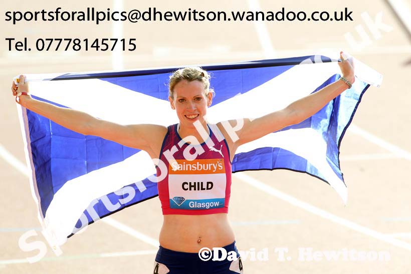 Eilidh Child winner of the 400 metres hurdles at the Glasgow Diamond League. Photo: David T. Hewitson/Sports for All Pics